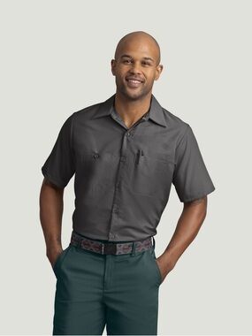 Red Kap Men's Short-Sleeve Work Button-Down Shirt in Charcoal Size large NWOT